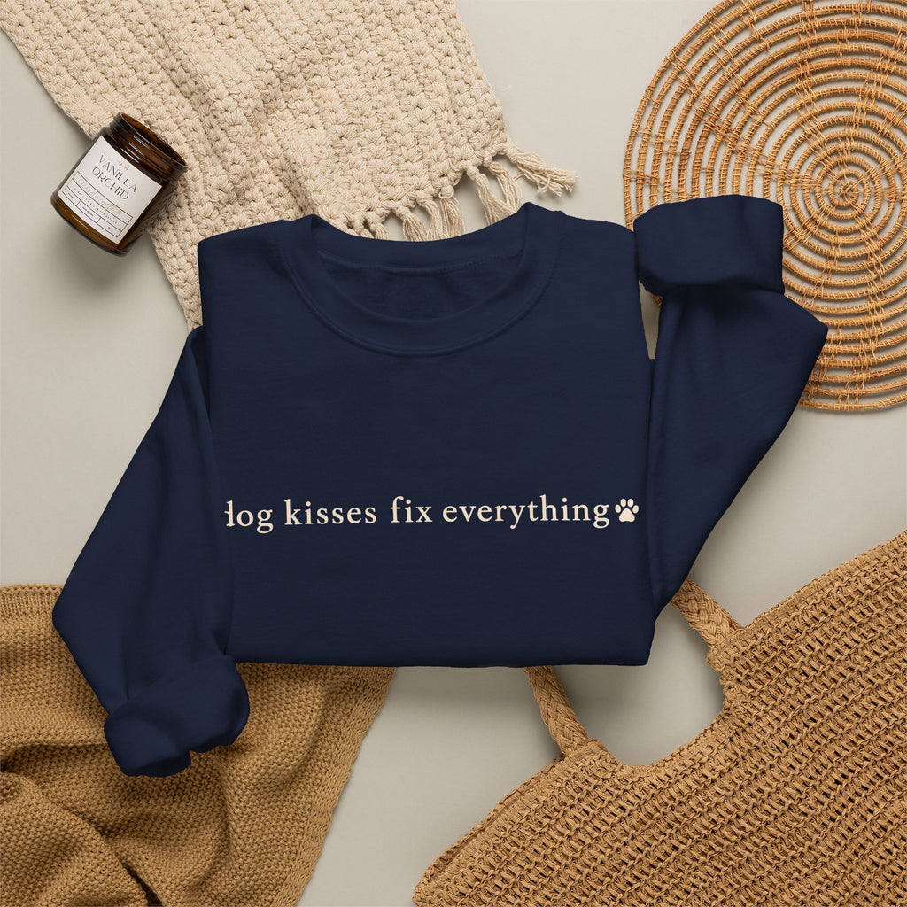 Dog Kisses Fix Everything Sweatshirt, Minimalist Dog Mom Crewneck, Cute Dog Lover Gift, Cozy Pet Mom Sweater, Christmas Gift for Dog Lovers