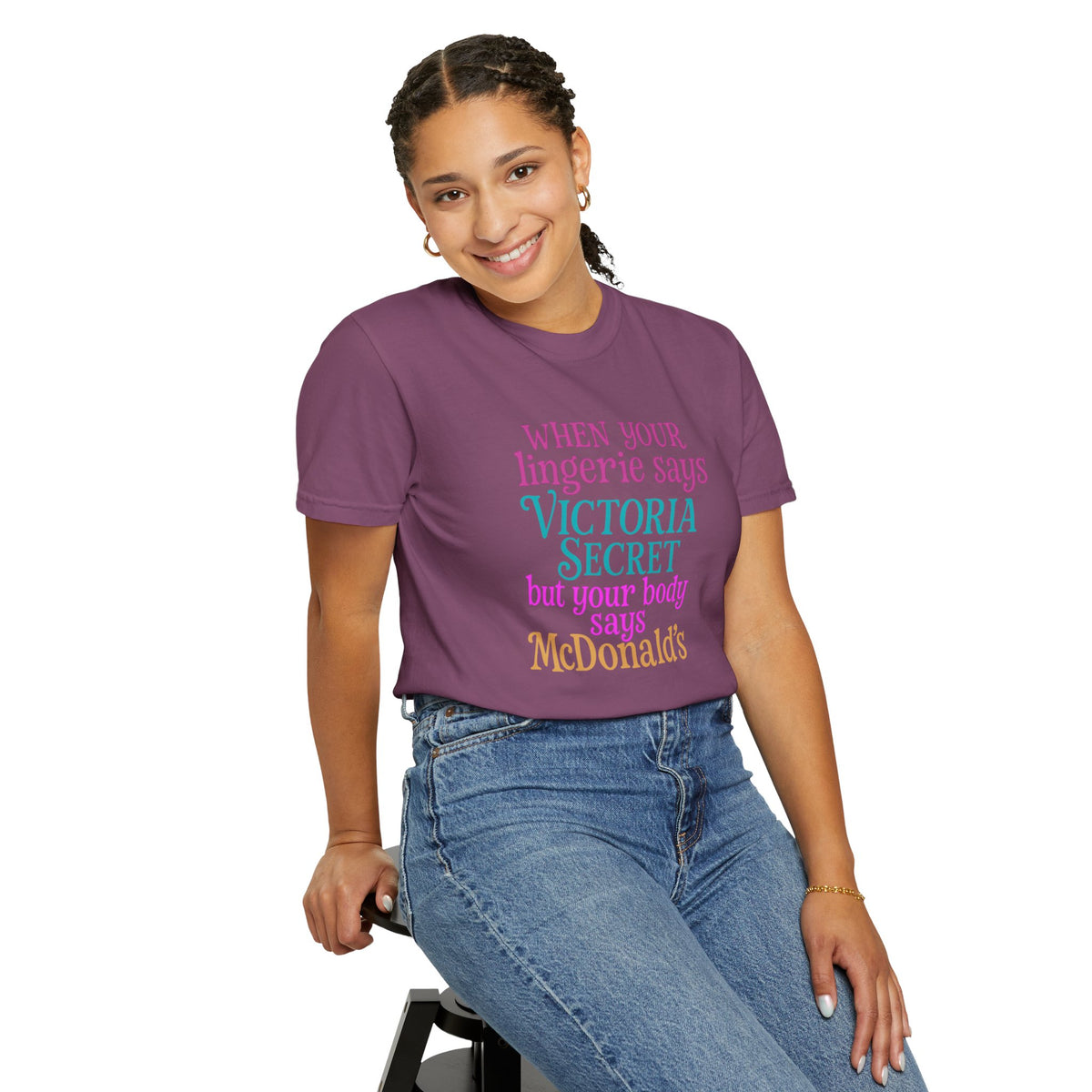 Graphic T Shirt When Your Lingerie Says Victorias Secret but Your Body Says McDonalds Funny Quote Tee