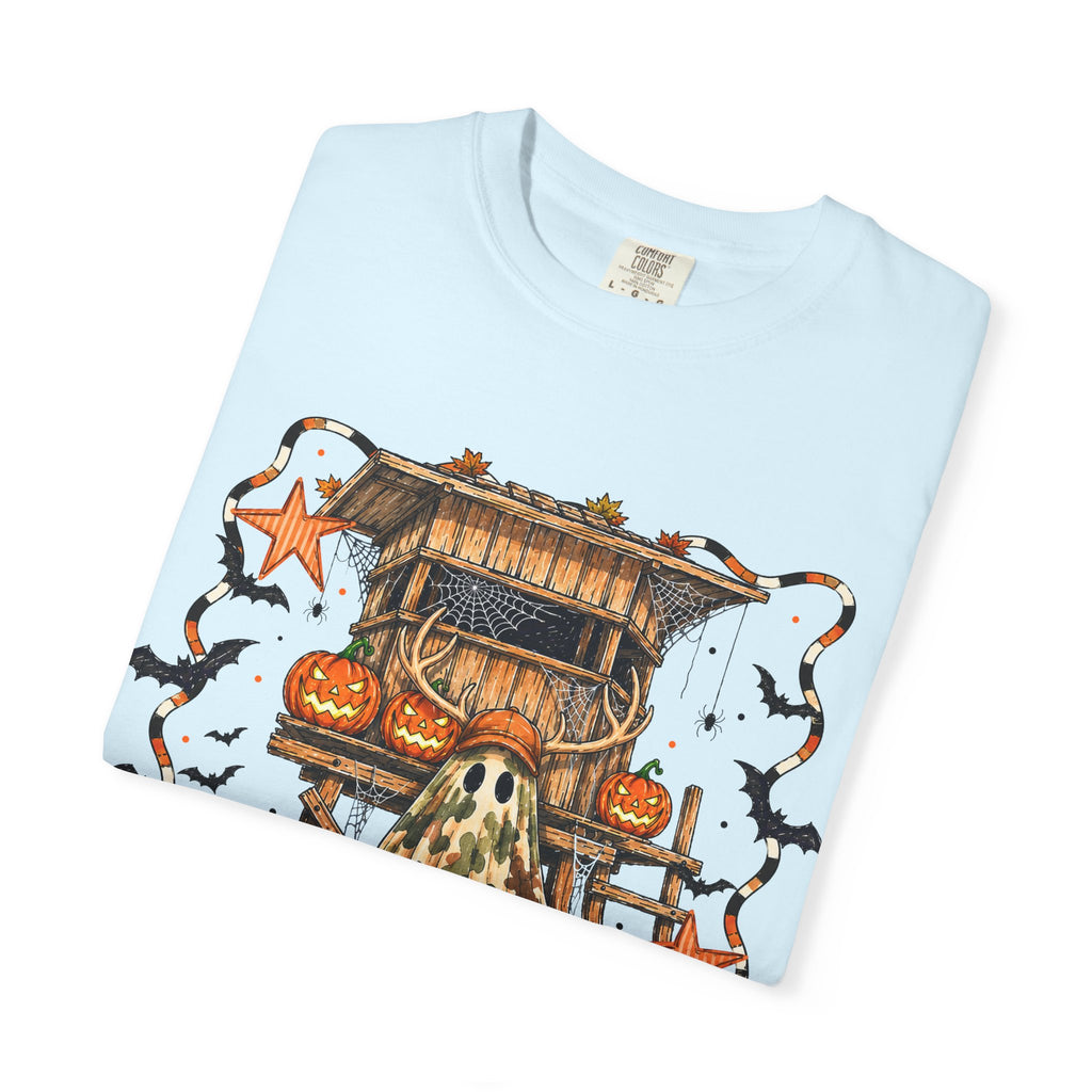 Halloween Ghost Treehouse T-Shirt Front and Back 31 October Camo Pumpkin Tee