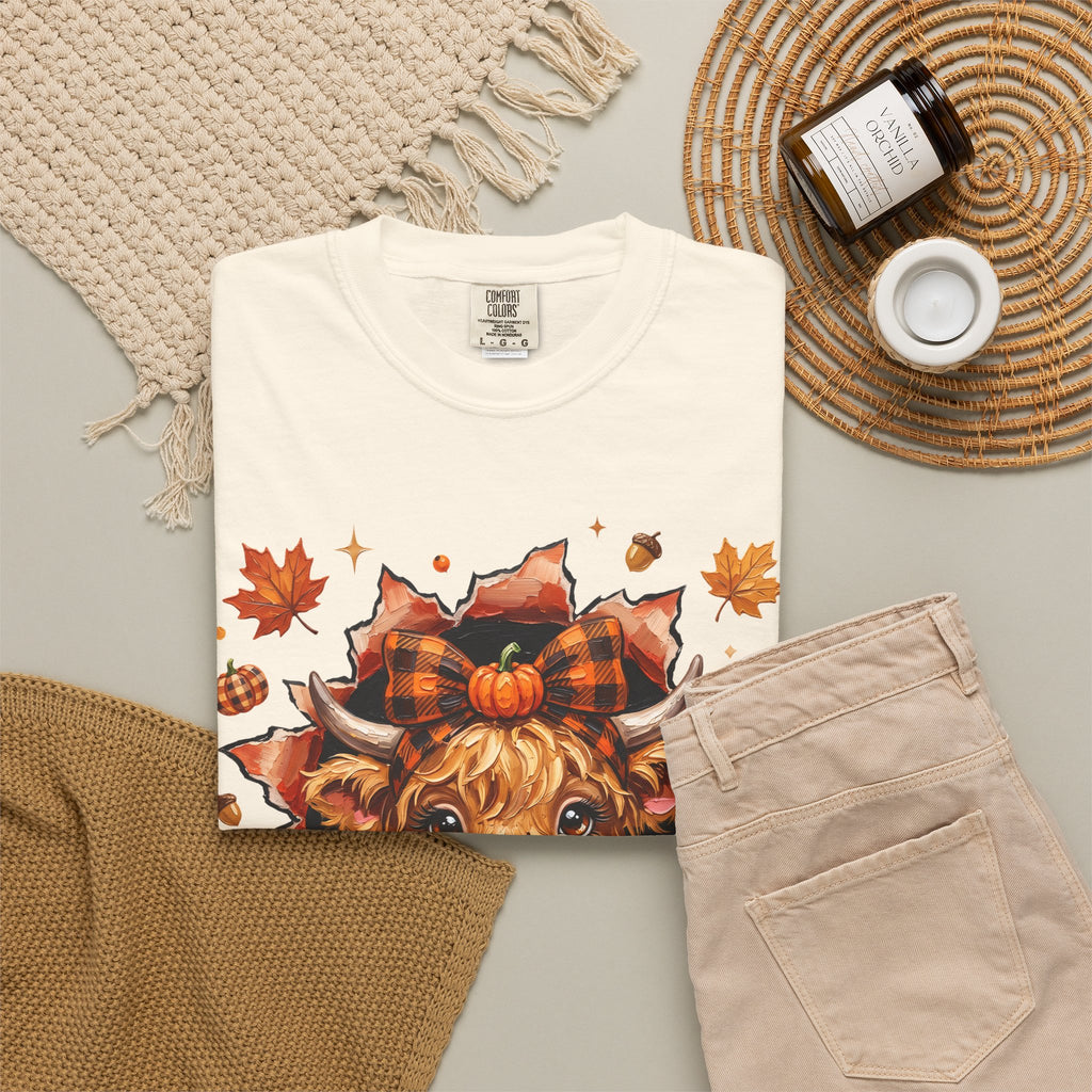 Highland Cow Autumn Tee Shirt Cute Fall Plaid Calf Design