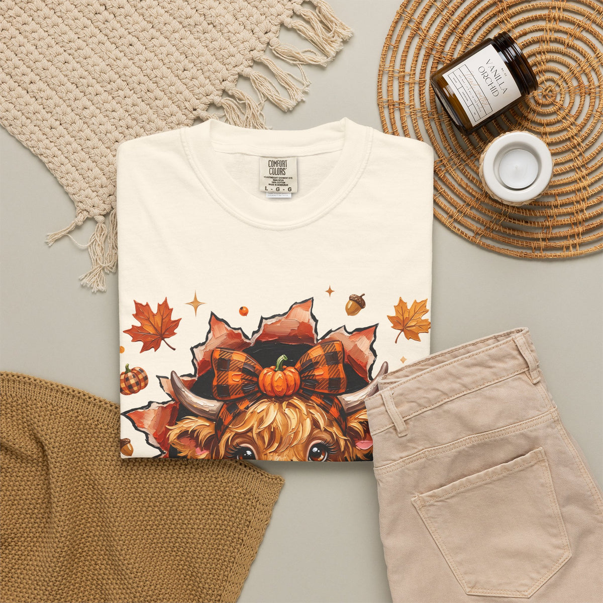 Highland Cow Autumn Tee Shirt Cute Fall Plaid Calf Design