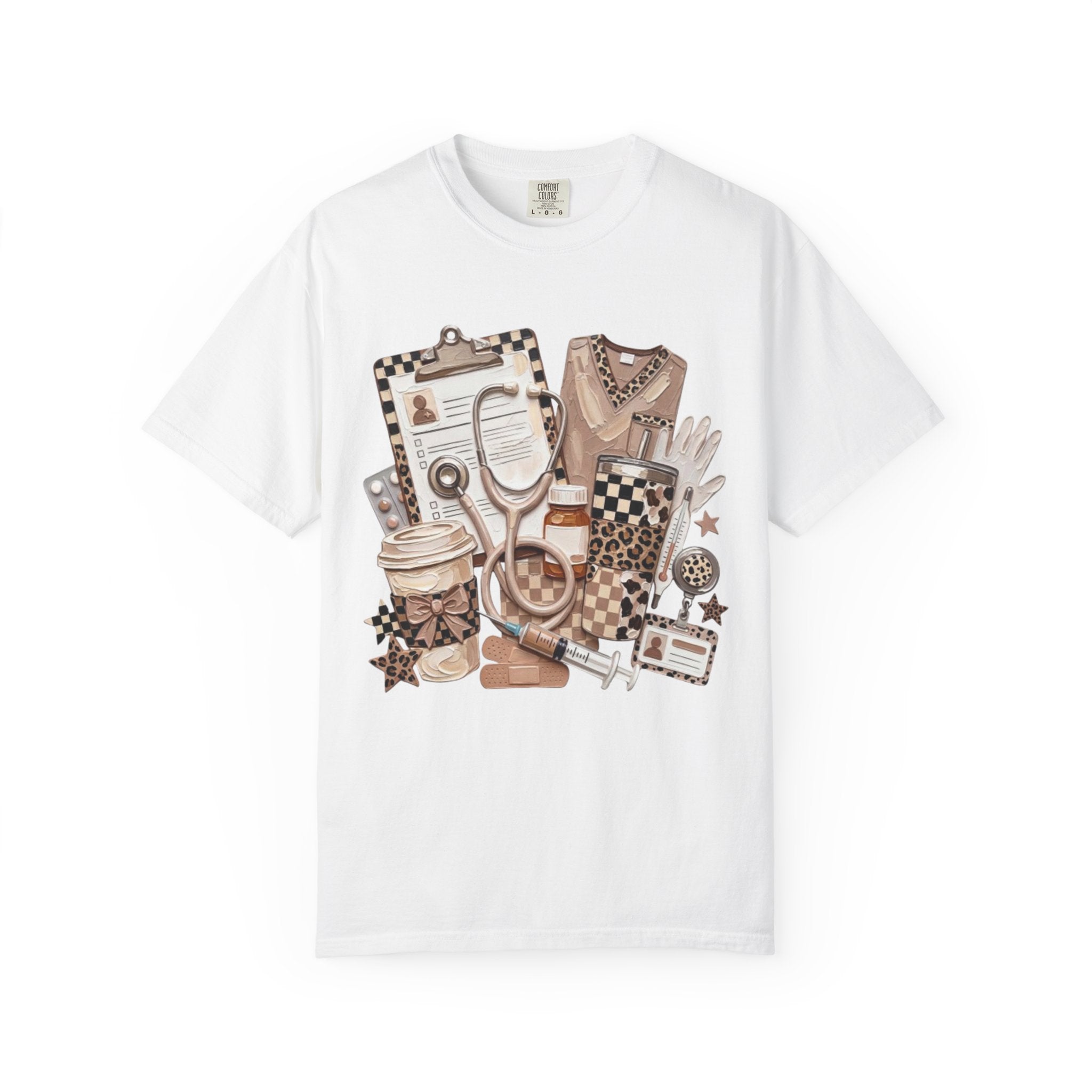 Nurse Essentials Graphic T Shirt Medical Stethoscope Coffee Clipboard Design