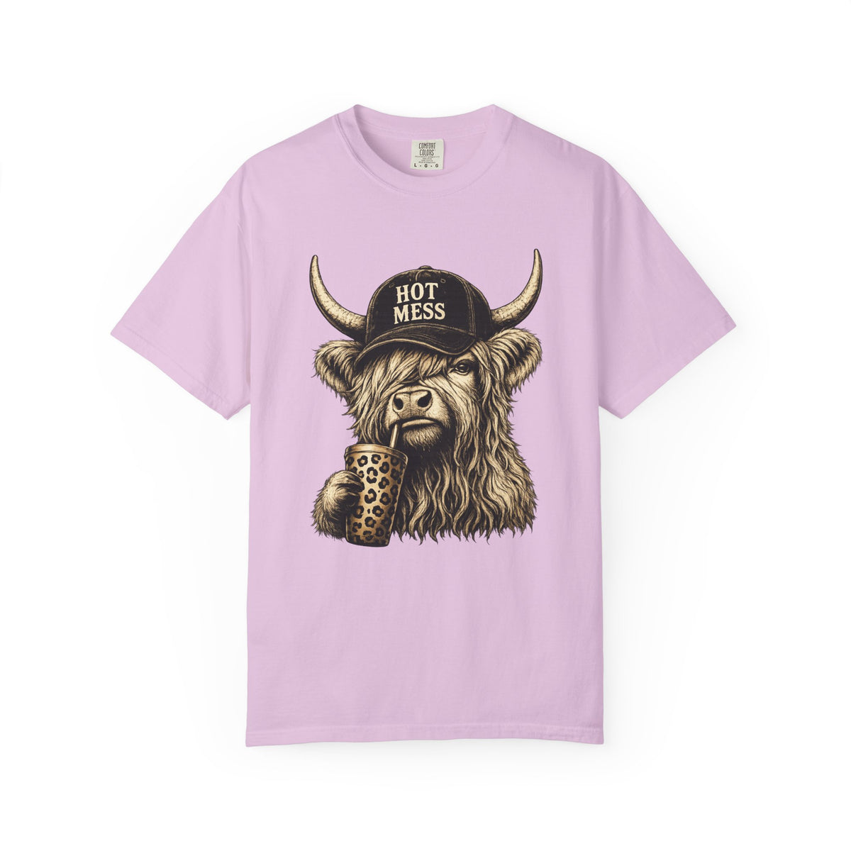 Hot Mess Highland Cow T Shirt Funny Cow with Coffee Graphic