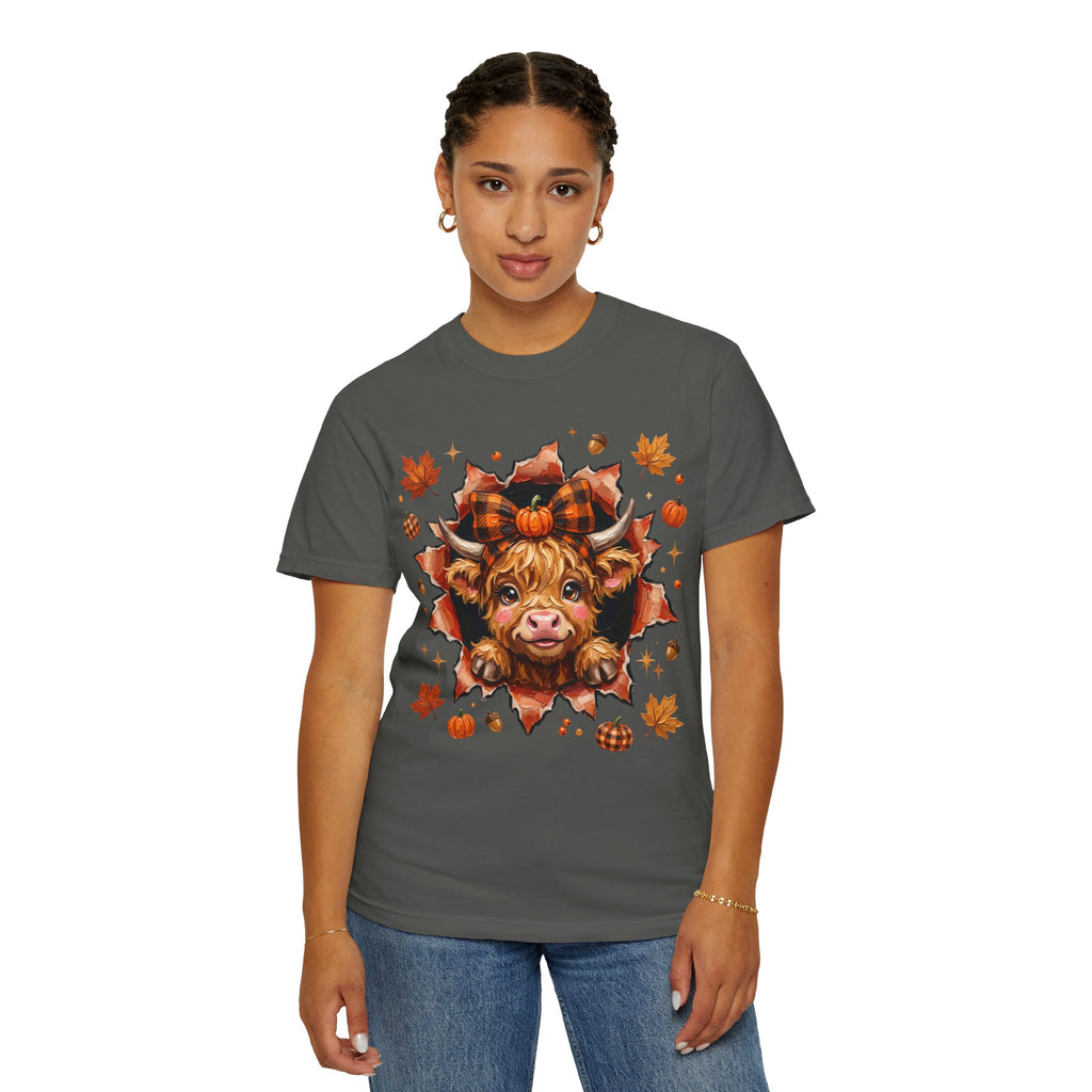 Highland Cow Autumn Tee Shirt Cute Fall Plaid Calf Design