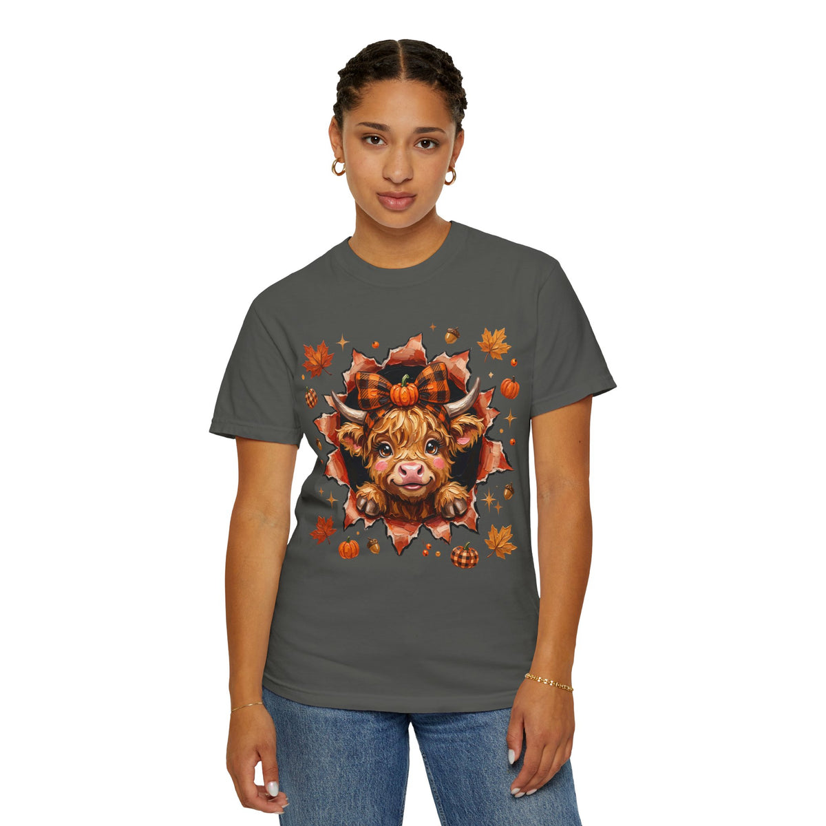 Highland Cow Autumn Tee Shirt Cute Fall Plaid Calf Design