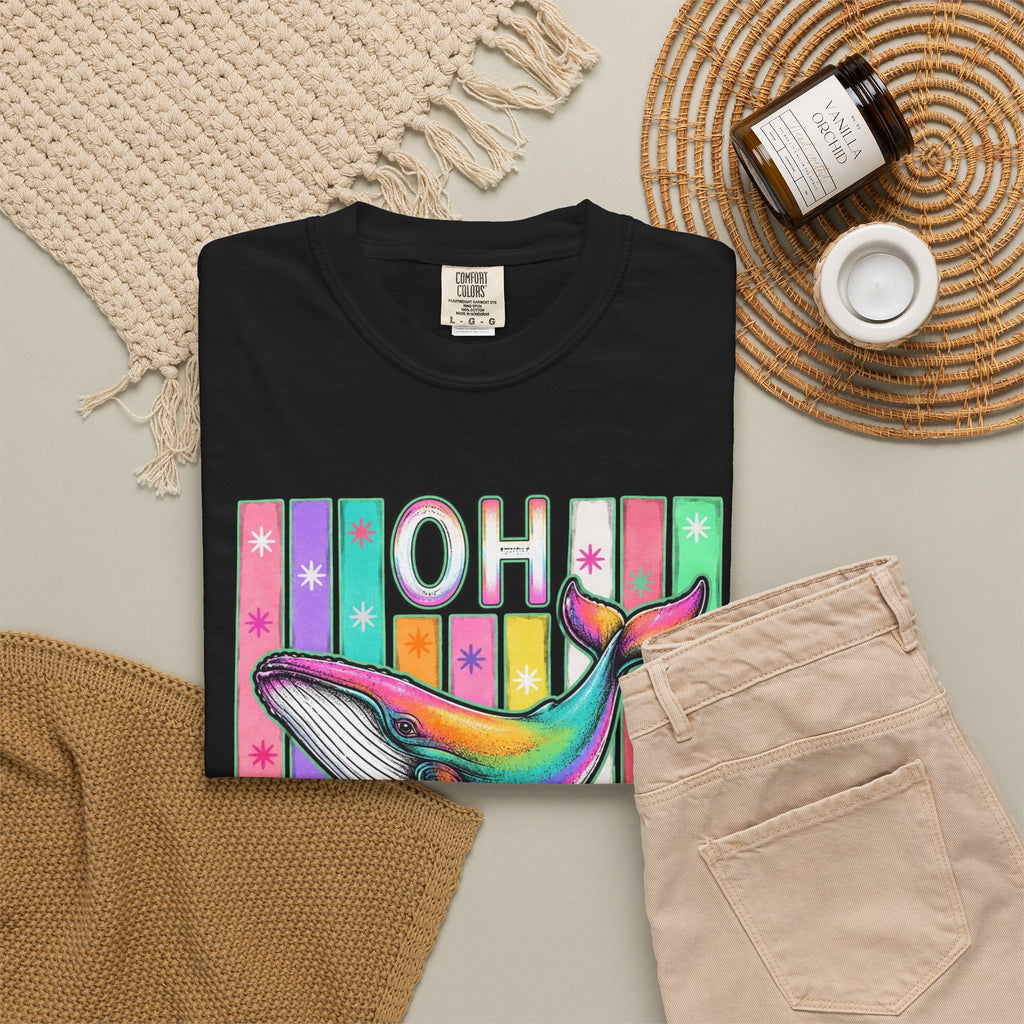 Oh Rainbow Whale T Shirt Retro Striped Graphic Tee