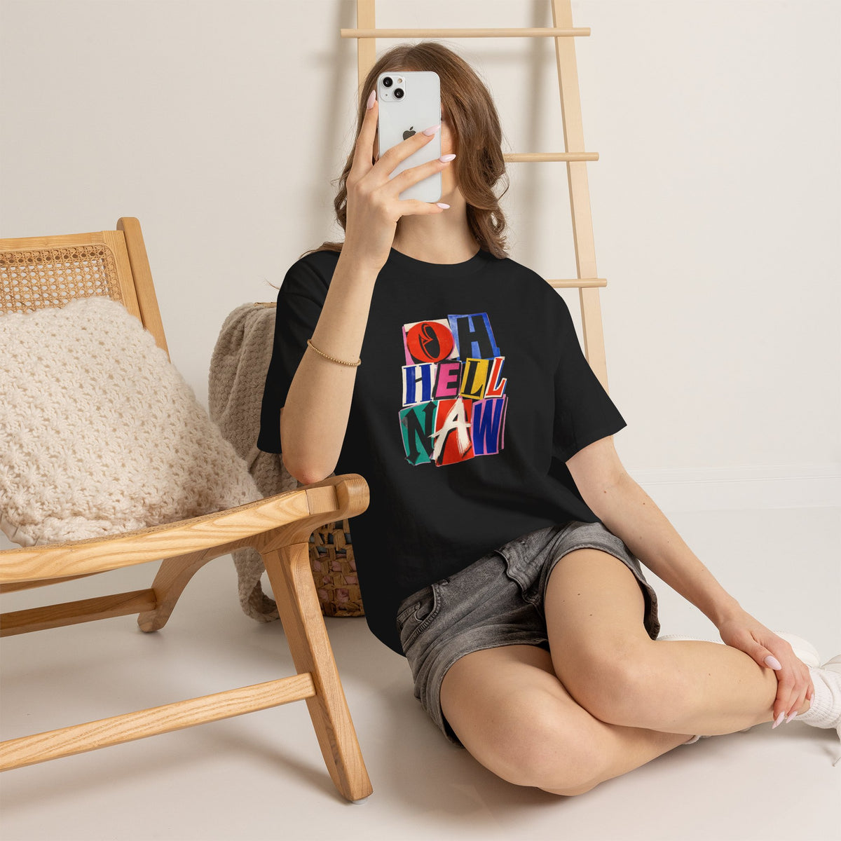 Oh Hell Naw Graphic Tee Colorful Retro Statement Shirt