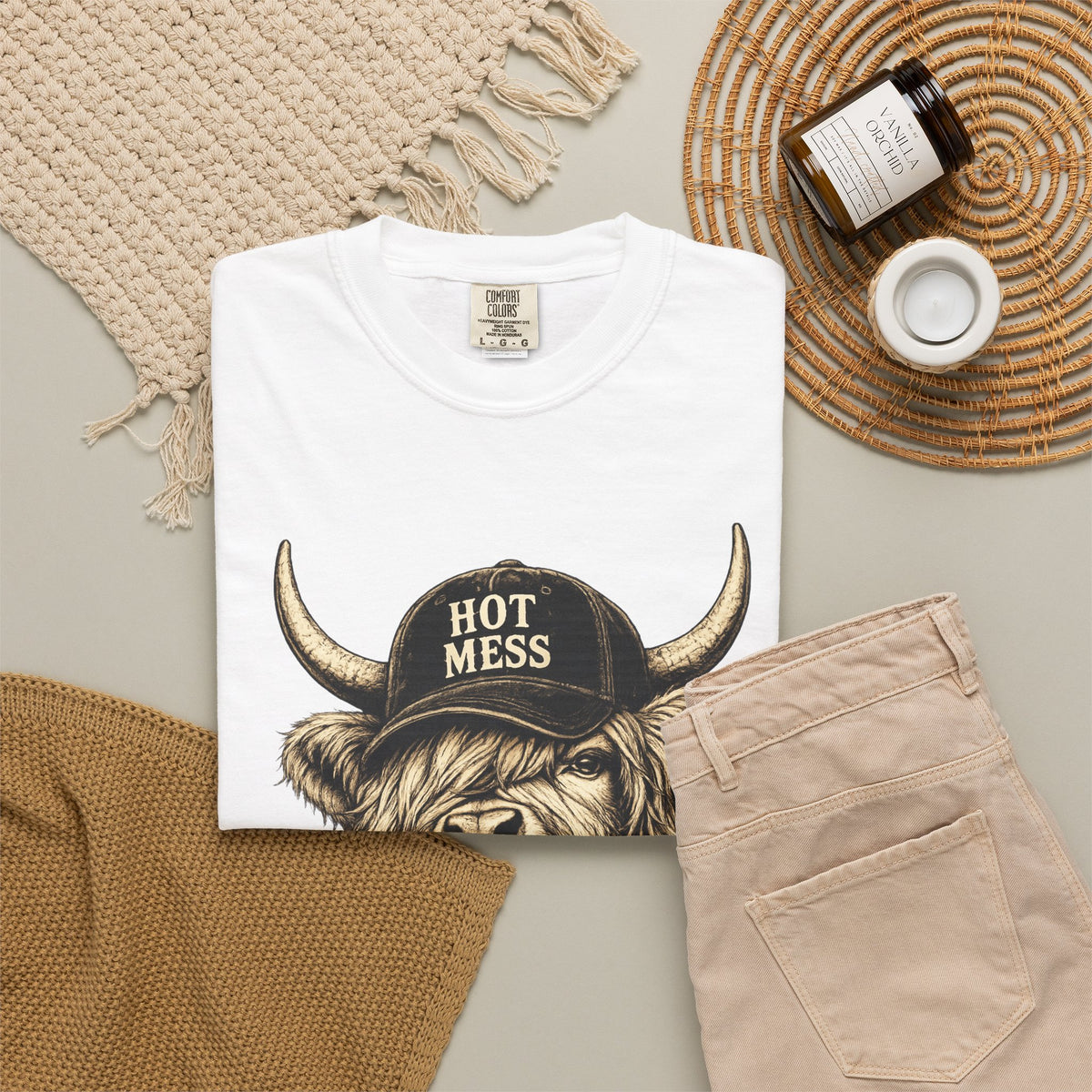 Hot Mess Highland Cow T Shirt Funny Cow with Coffee Graphic