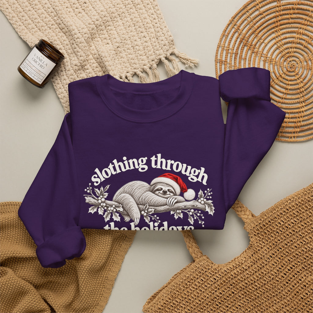 Funny Christmas Sloth Sweatshirt, Slothing Through the Holidays Crewneck, Cute Santa Sloth Shirt, Vintage Holiday Sweater, Christmas Gift