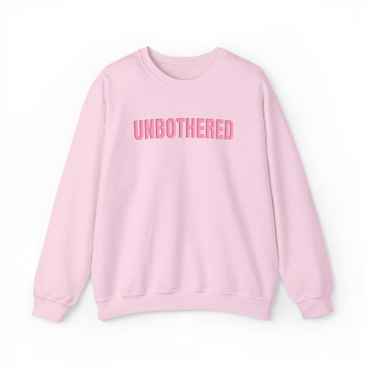 UNBOTHERED Puff Print Sweatshirt, Pink Raised Letter Crewneck, Trendy Graphic Sweatshirt, Cozy Oversized Pullover, Gift for Her
