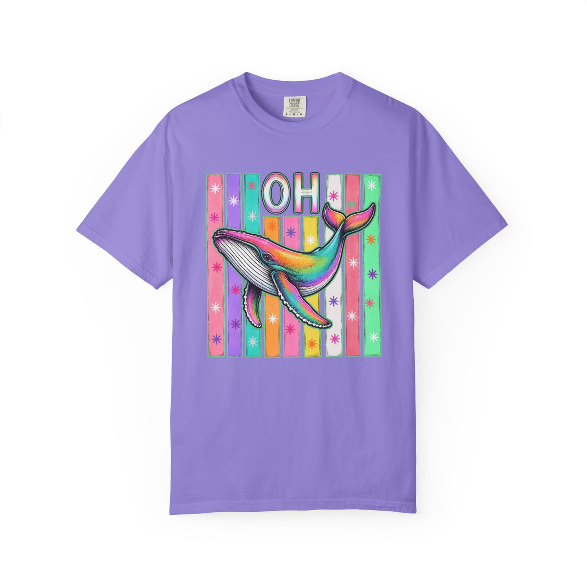 Oh Rainbow Whale T Shirt Retro Striped Graphic Tee