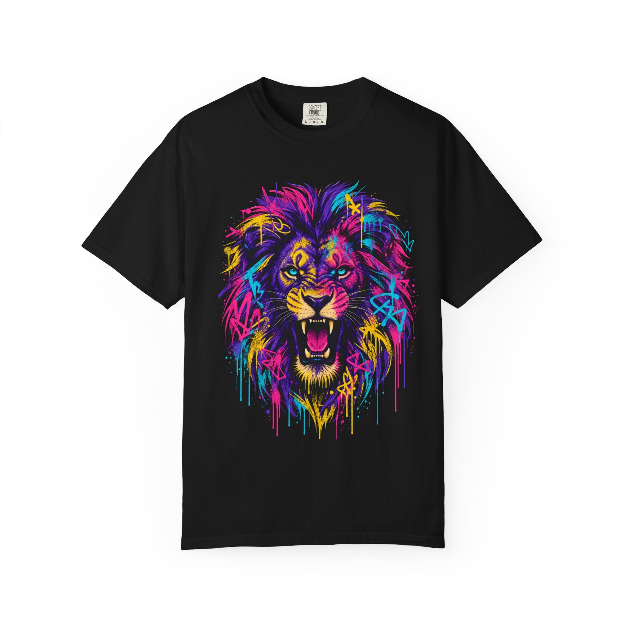 Colorful Roaring Lion T Shirt Vibrant Neon Animal Graphic Tee