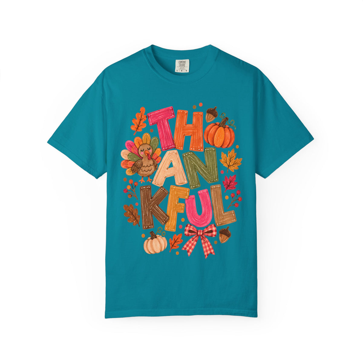 Thankful Turkey Shirt, Cute Thanksgiving Tee, Colorful Fall Graphic T-Shirt, Thanksgiving Outfit, Autumn Shirt, Fall Teacher Gift