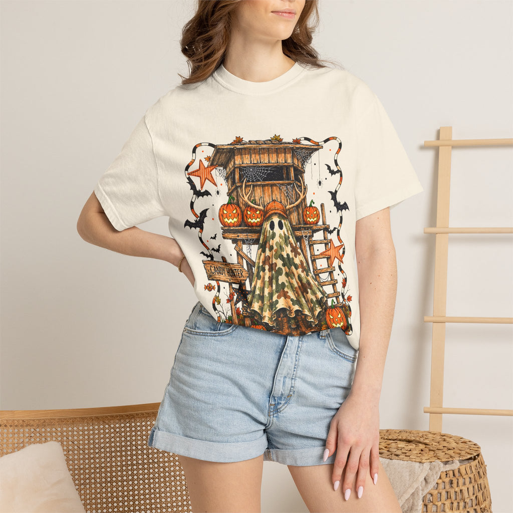Halloween Ghost Treehouse T-Shirt Front and Back 31 October Camo Pumpkin Tee