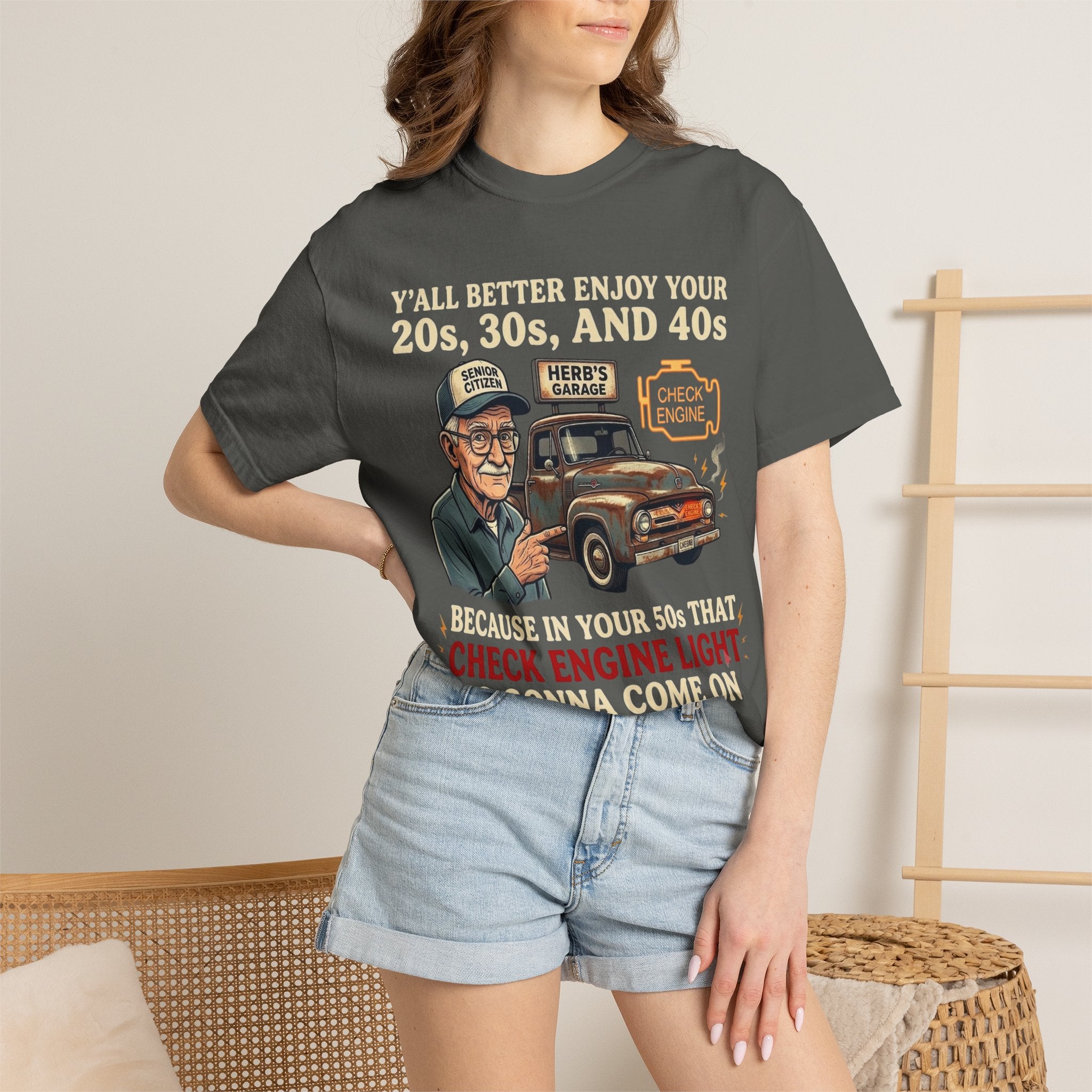 Check Engine Light Tee Shirt Funny Vintage Grandpa Truck Tee