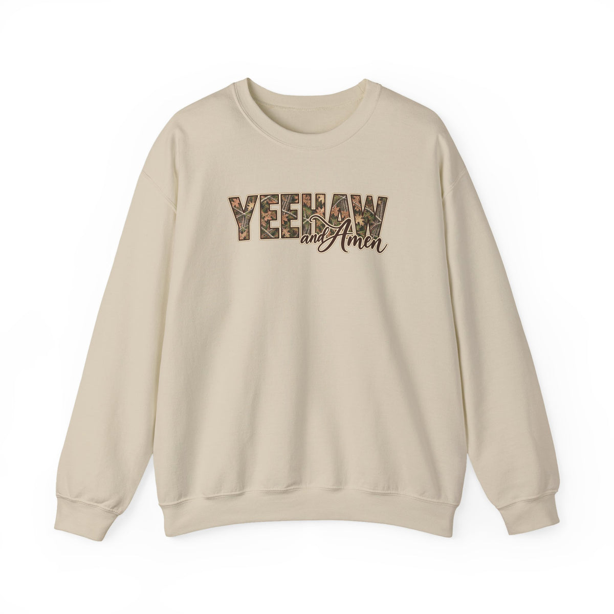 Yeehaw and Amen Camo Sweatshirt, Southern Christian Shirt, Western Cowgirl Sweatshirt, Country Faith Gift, Rustic Graphic Tee