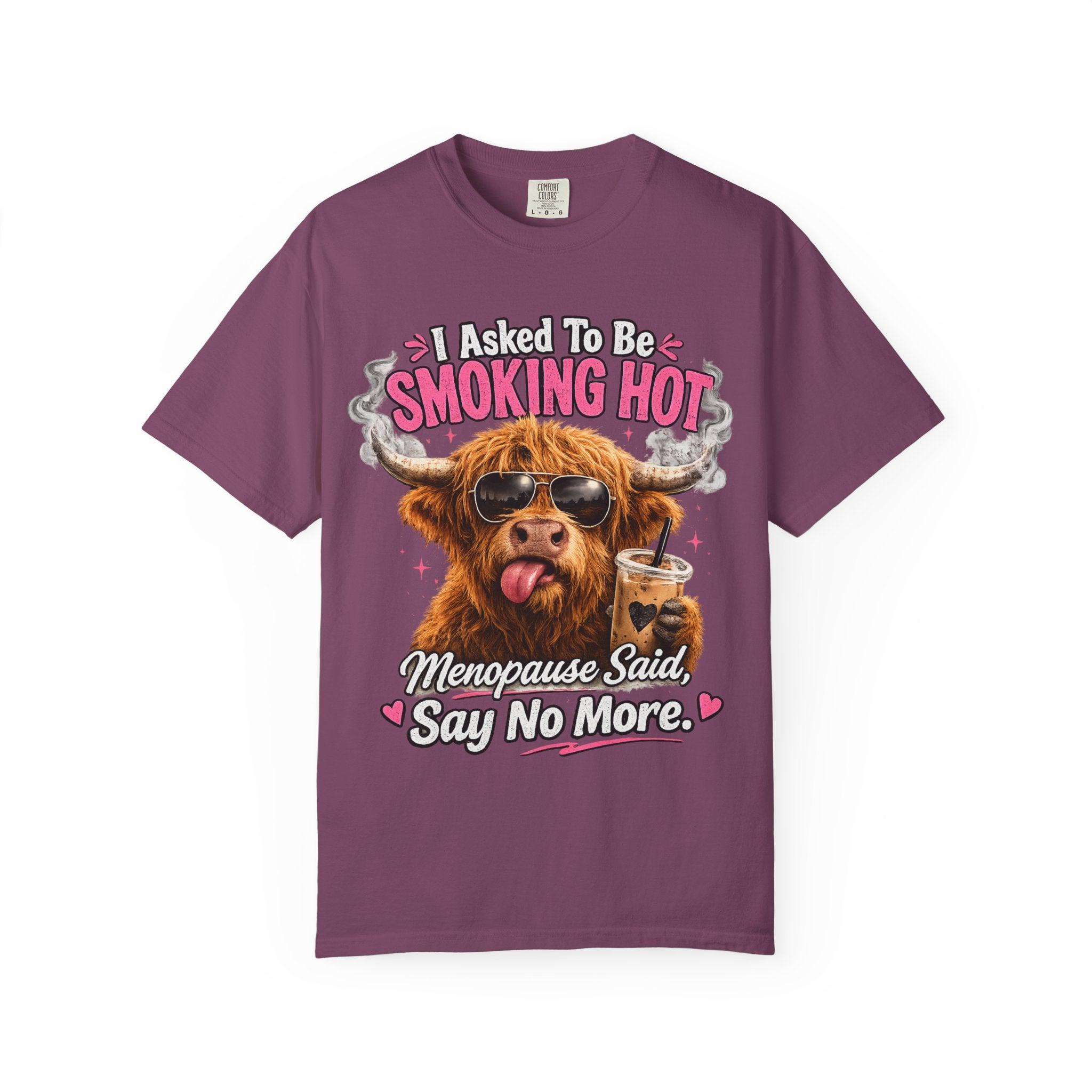 Menopause Smoking Hot T-Shirt Funny Cow with Sunglasses & Drink