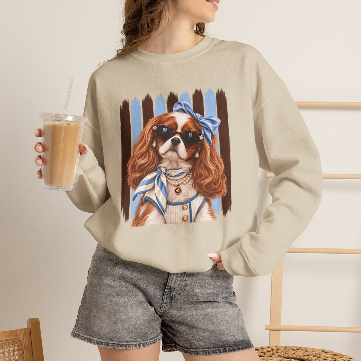 Cavalier King Charles Spaniel Sweatshirt, Cavalier Mom Gift, Unique Dog Lover Sweater, Artsy Boutique Dog Apparel, Original Pet Lover Gift