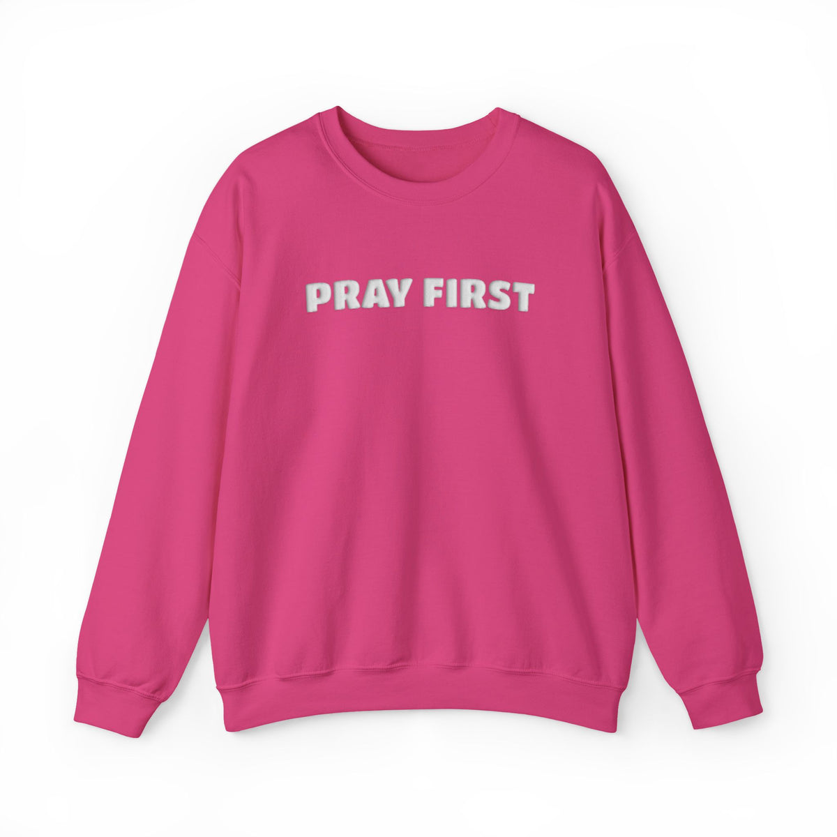 PRAY FIRST Puff Print Sweatshirt, Christian Crewneck, Faith Sweatshirt for Women, Raised Print Christian Shirt, Religious Gift for Her