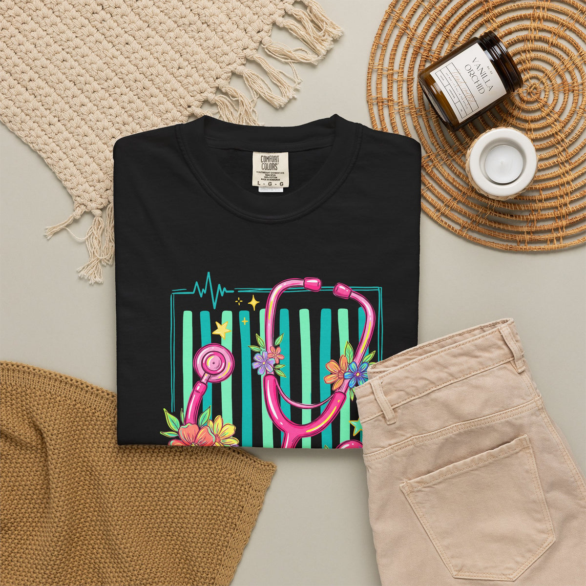 Created With a Purpose Nurse Shirt, Floral Stethoscope Tee, Comfort Colors Nurse T-Shirt, Nursing Student Gift, Nurse Appreciation Gift