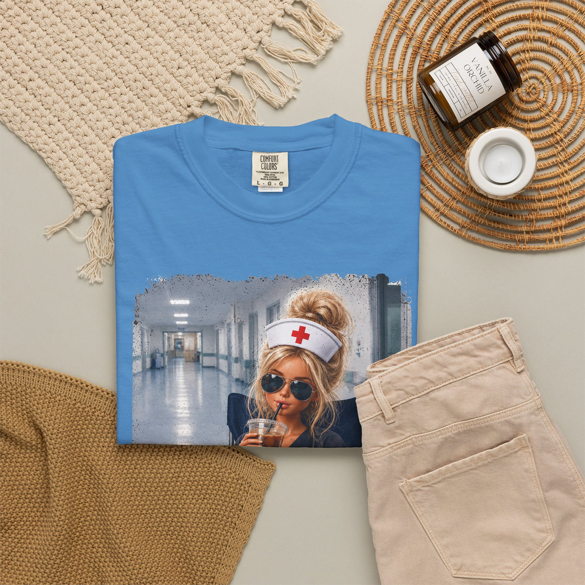 Funny Nurse Shirt, I Live Here Now Nurse Tee, Comfort Colors Nursing Shirt, Sarcastic Nurse Gift, ER Nurse Humor, Healthcare Worker Gift