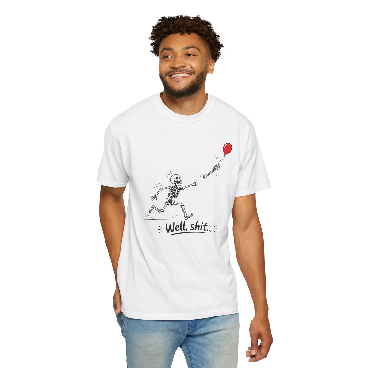 Skeleton Chasing Balloon Tee Shirt Well shit Graphic Tee