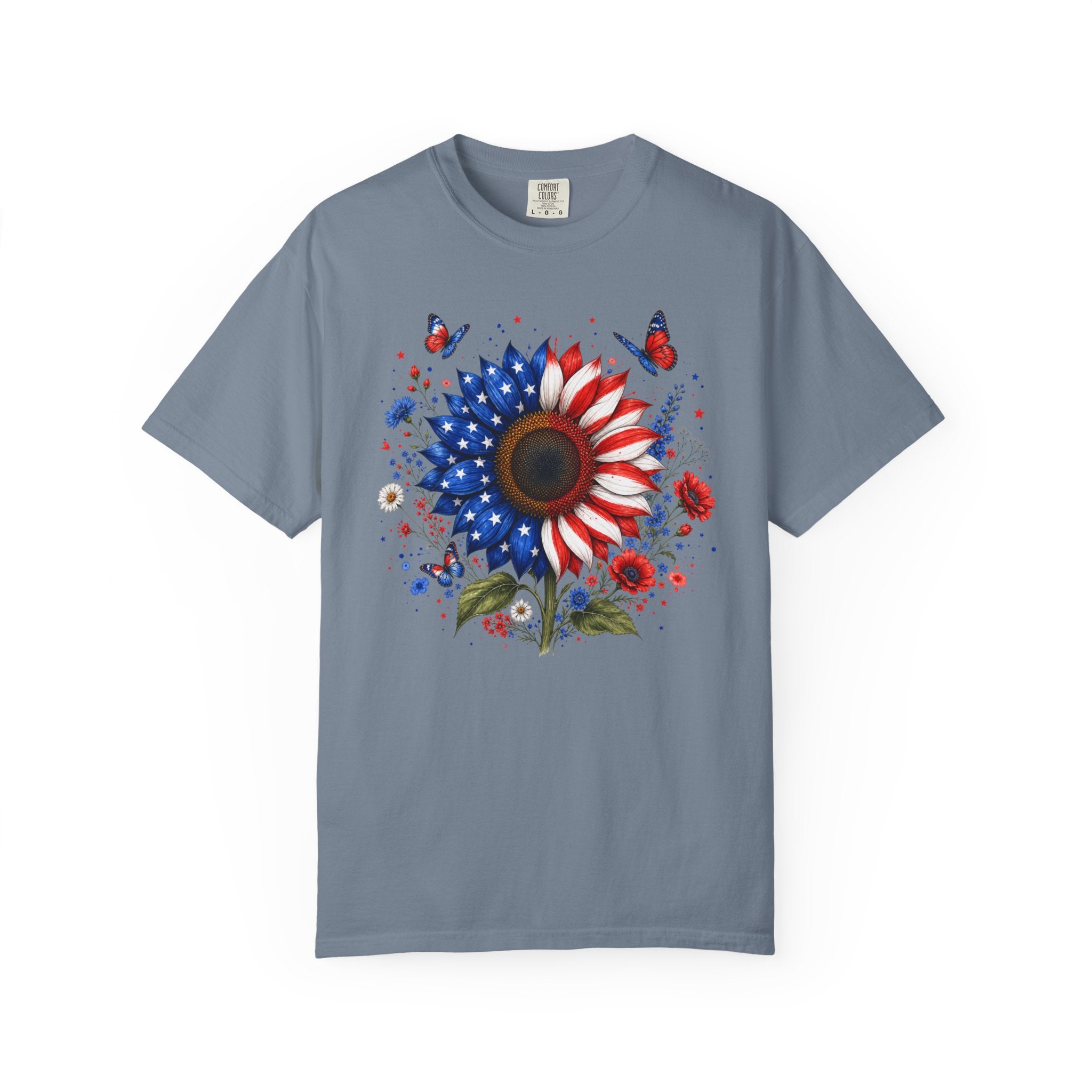 Patriotic Sunflower T Shirt American Flag Floral Tee Fourth of July