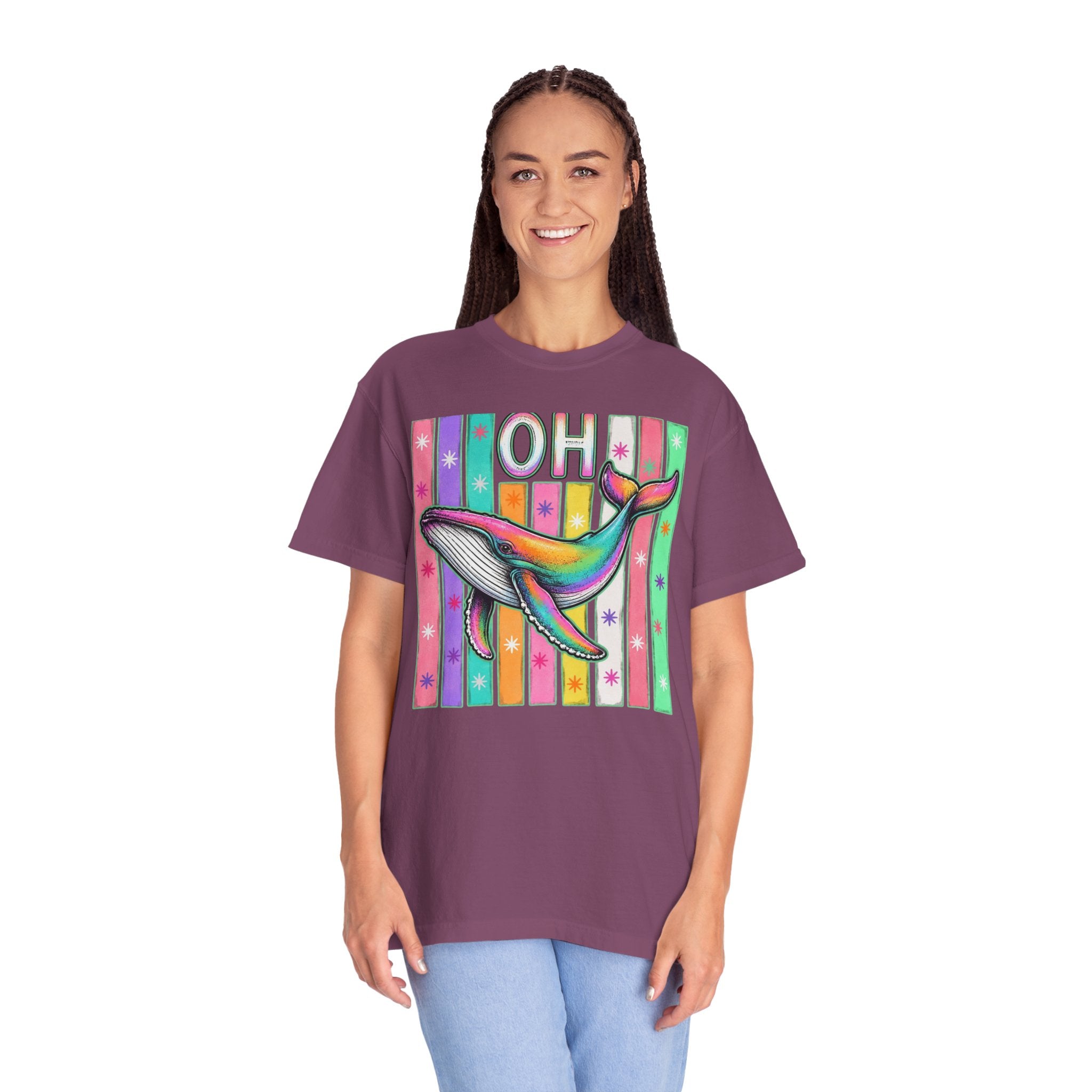 Oh Rainbow Whale T Shirt Retro Striped Graphic Tee