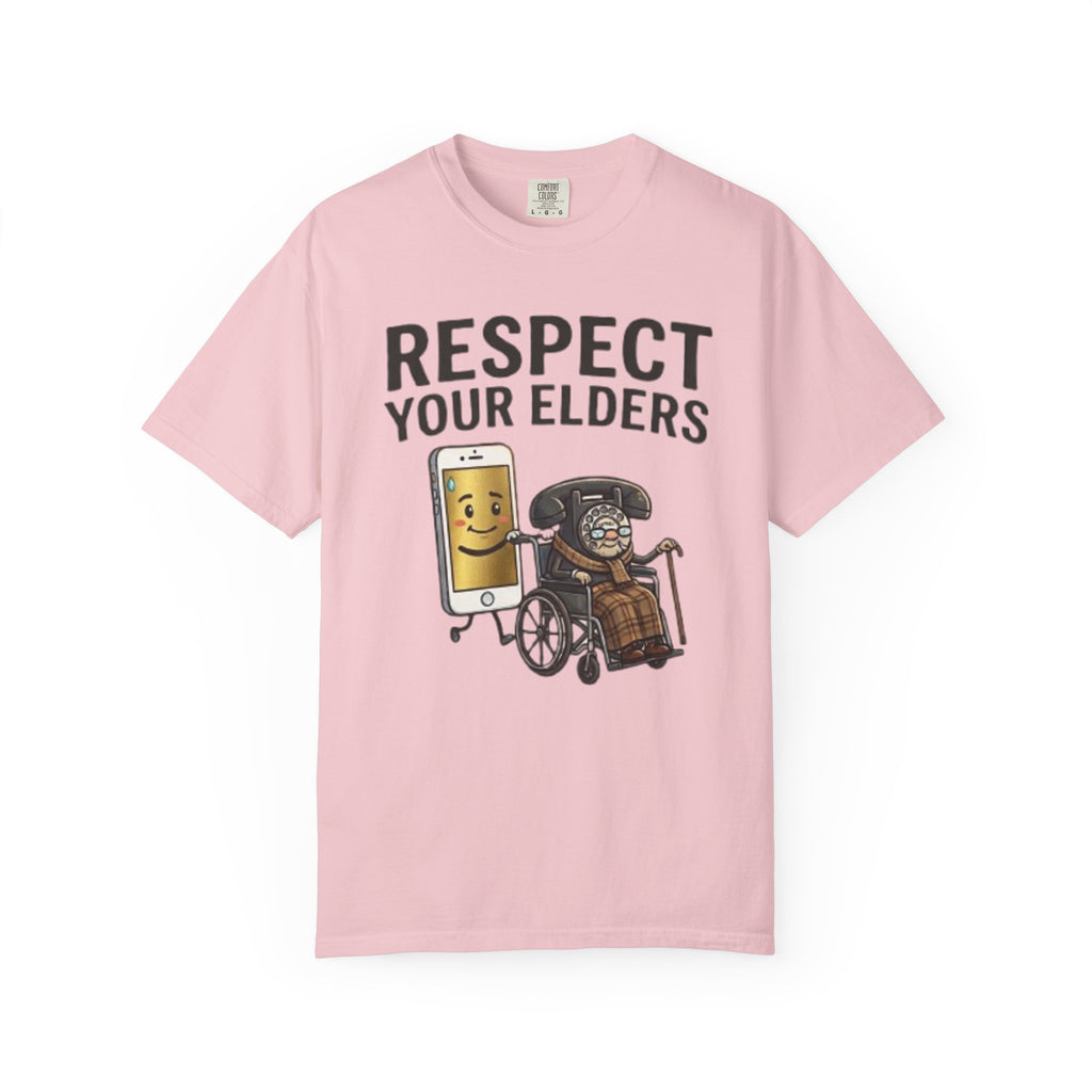 Respect Your Elders T-Shirt  Funny Retro Phone and Wheelchair Graphic Tee
