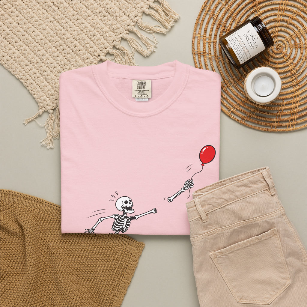 Skeleton Chasing Balloon Tee Shirt Well shit Graphic Tee
