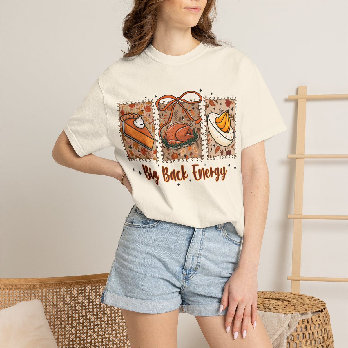 Tee Shirt Big Back Energy Thanksgiving Pie and Turkey Graphic Tee