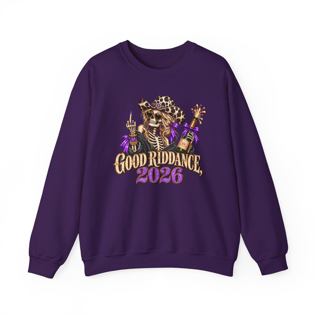 Good Riddance 2026 Sweatshirt, Funny New Years Eve Outfit, Sassy Skeleton Cowgirl Crewneck, Western Leopard Print Shirt, Sarcastic Gift