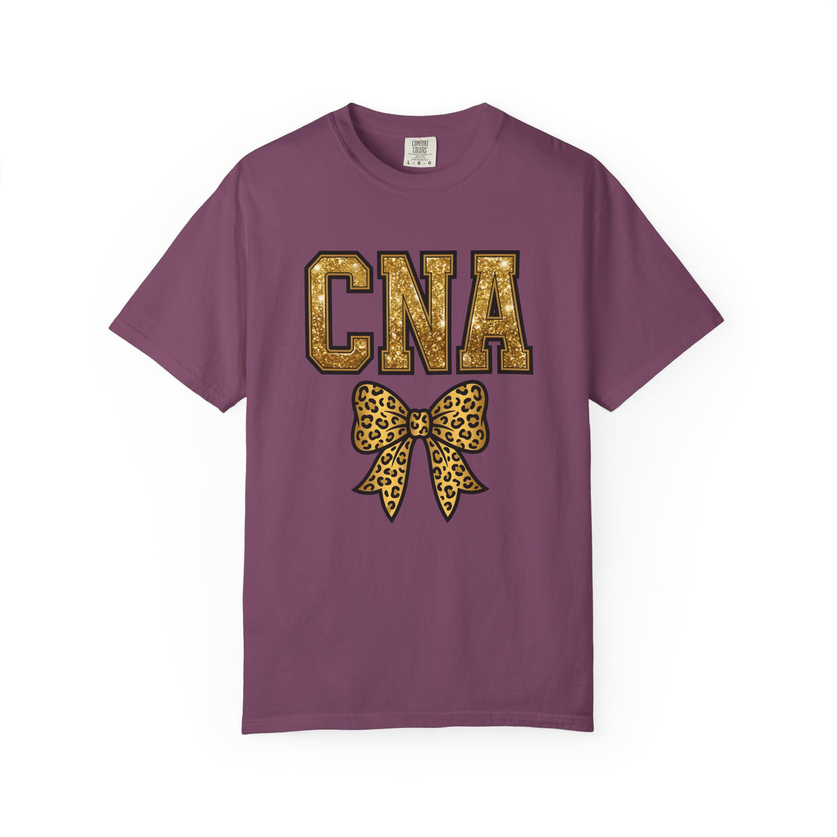 CNA Leopard Bow T Shirt Sparkle Gold Nurse Aide Tee