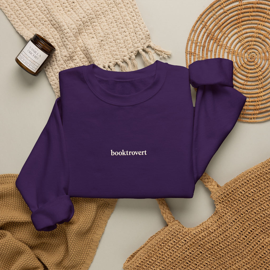 Booktrovert Embroidered Sweatshirt, Minimalist Book Lover Crewneck, Reader Gift, Bookish Clothing, Cozy Introvert Sweatshirt