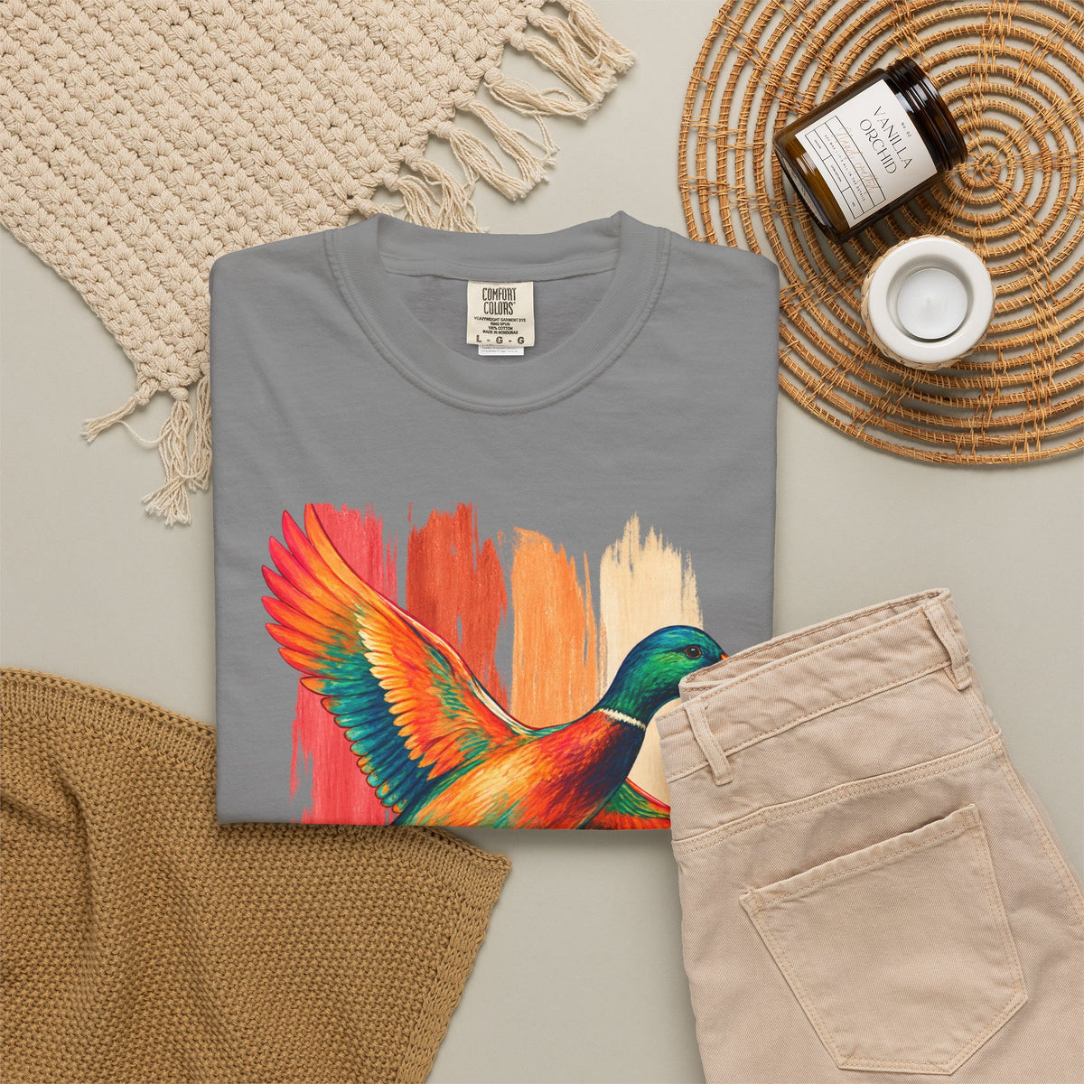 Colorful Flying Duck Tee | Vibrant Mallard Illustration, Nature Shirt