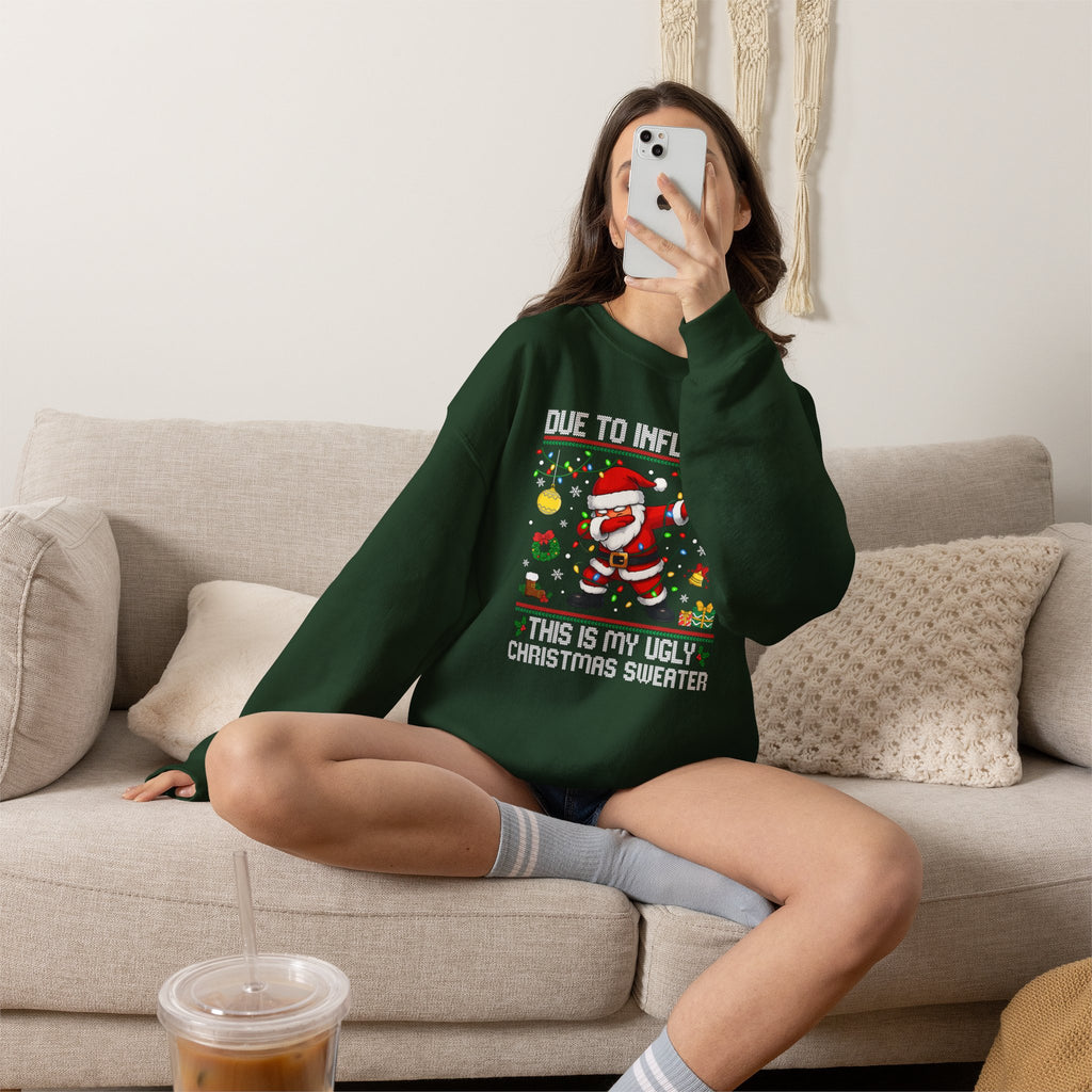 Due to Inflation Ugly Christmas Sweater, Funny Santa Sweatshirt, Dabbing Santa Christmas Shirt, Holiday Party Sweater, Christmas Gift