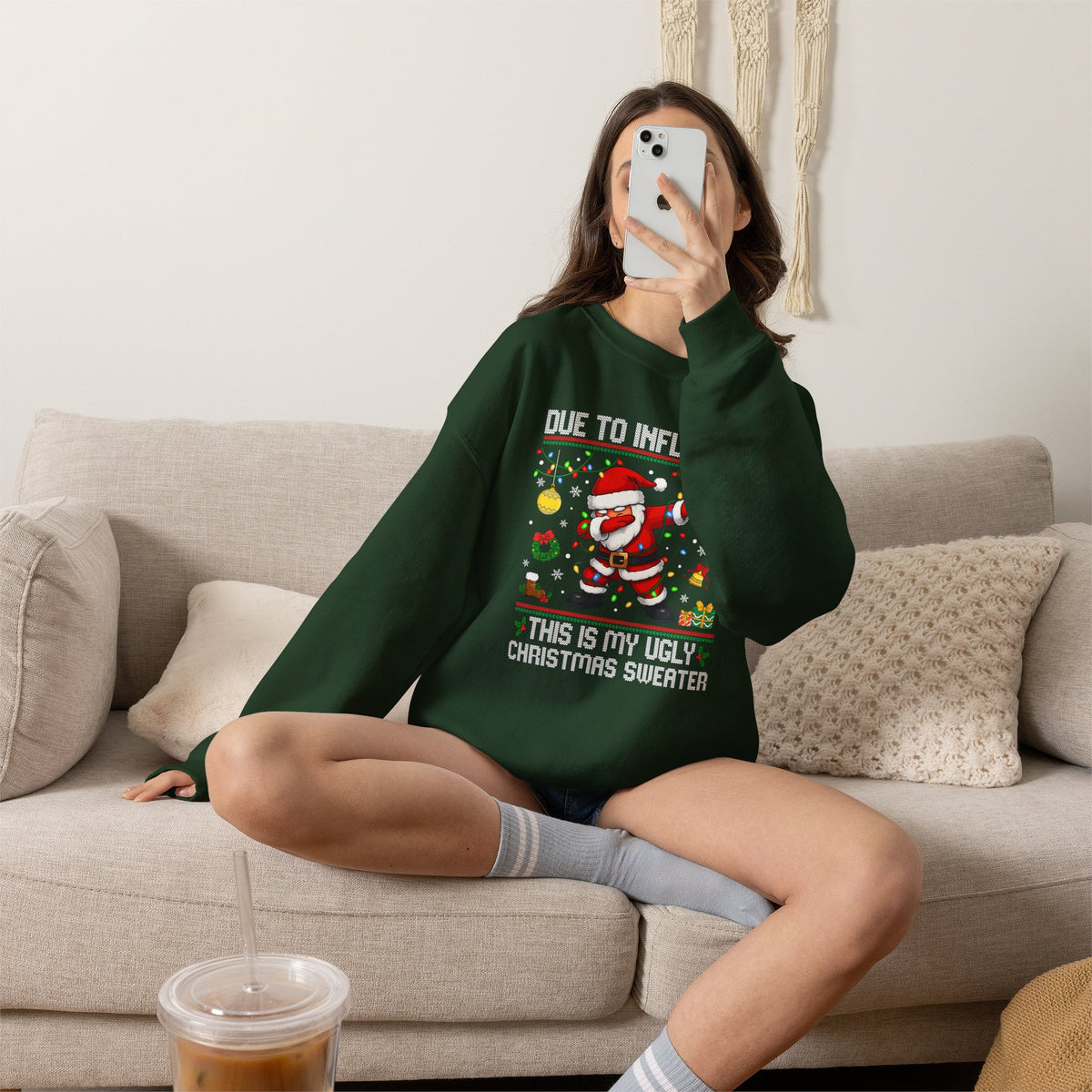 Due to Inflation Ugly Christmas Sweater, Funny Santa Sweatshirt, Dabbing Santa Christmas Shirt, Holiday Party Sweater, Christmas Gift