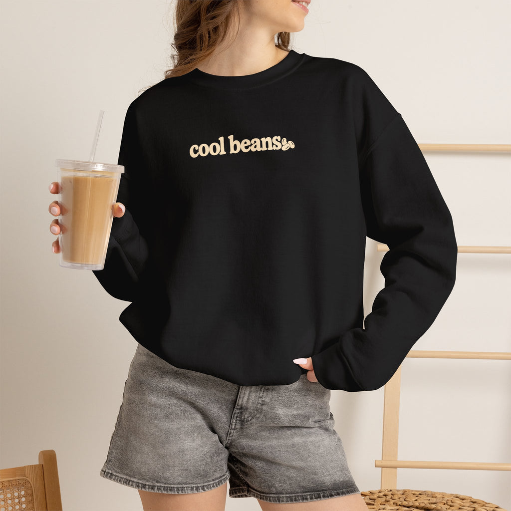cool beans text Crewneck Sweatshirt | minimalist typography, black sweatshirt