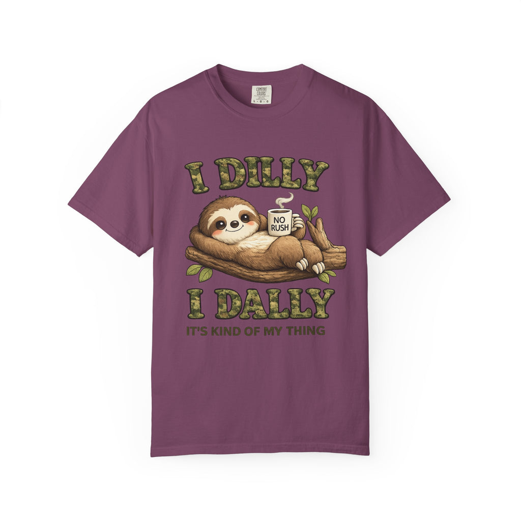 Sloth I Dilly I Dally Relaxed T-Shirt Funny Lazy Day Graphic Tee