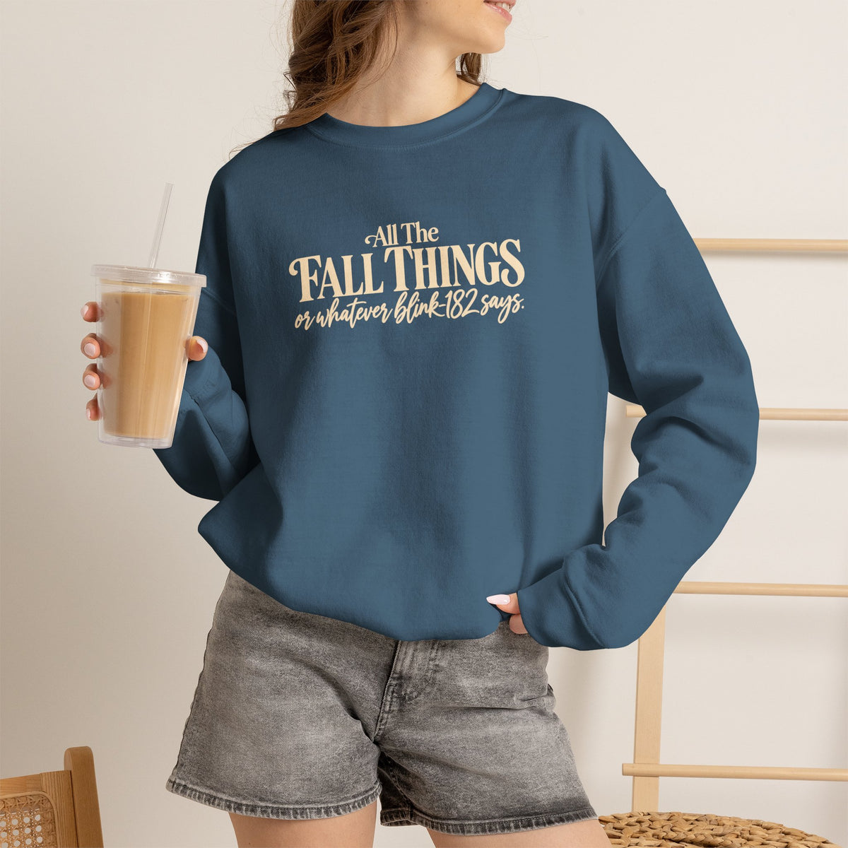Crewneck Sweatshirt All the Fall Things Minimal Cream Script Inspirational Pullover