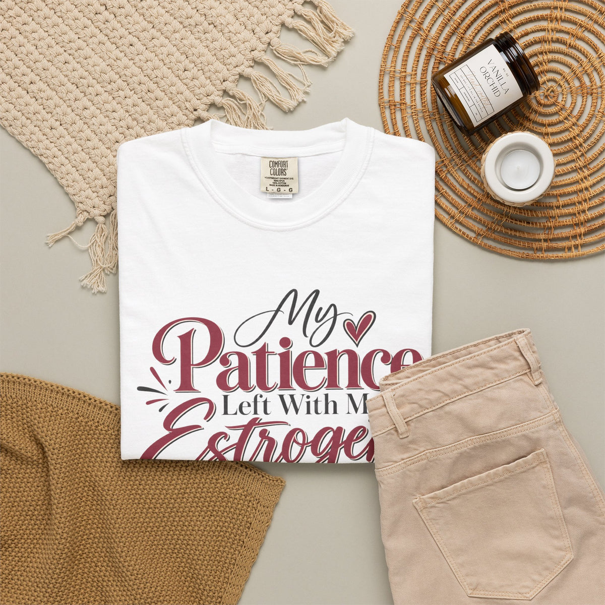 My Patience Left With My Estrogen Shirt, Funny Menopause T-Shirt, Menopause Humor Tee, Perimenopause Gift for Women, Comfort Colors Tee