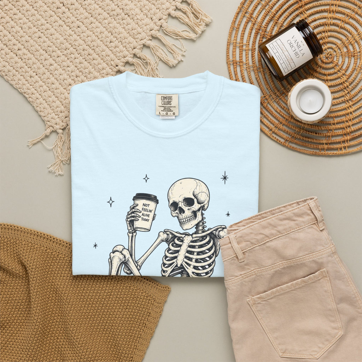 T Shirt Basically Dead Inside Skeleton Coffee Graphic Tee