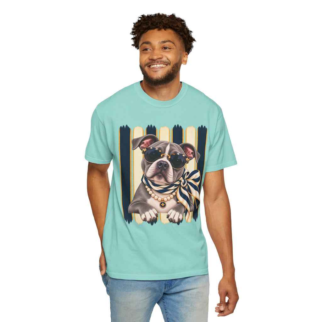 Pitbull Mom Shirt, Blue Gray Pit Bull Comfort Colors Tee, Chic Dog Lover Gift, Boutique Pet Graphic T-Shirt, Artsy Pet Lovers Collection