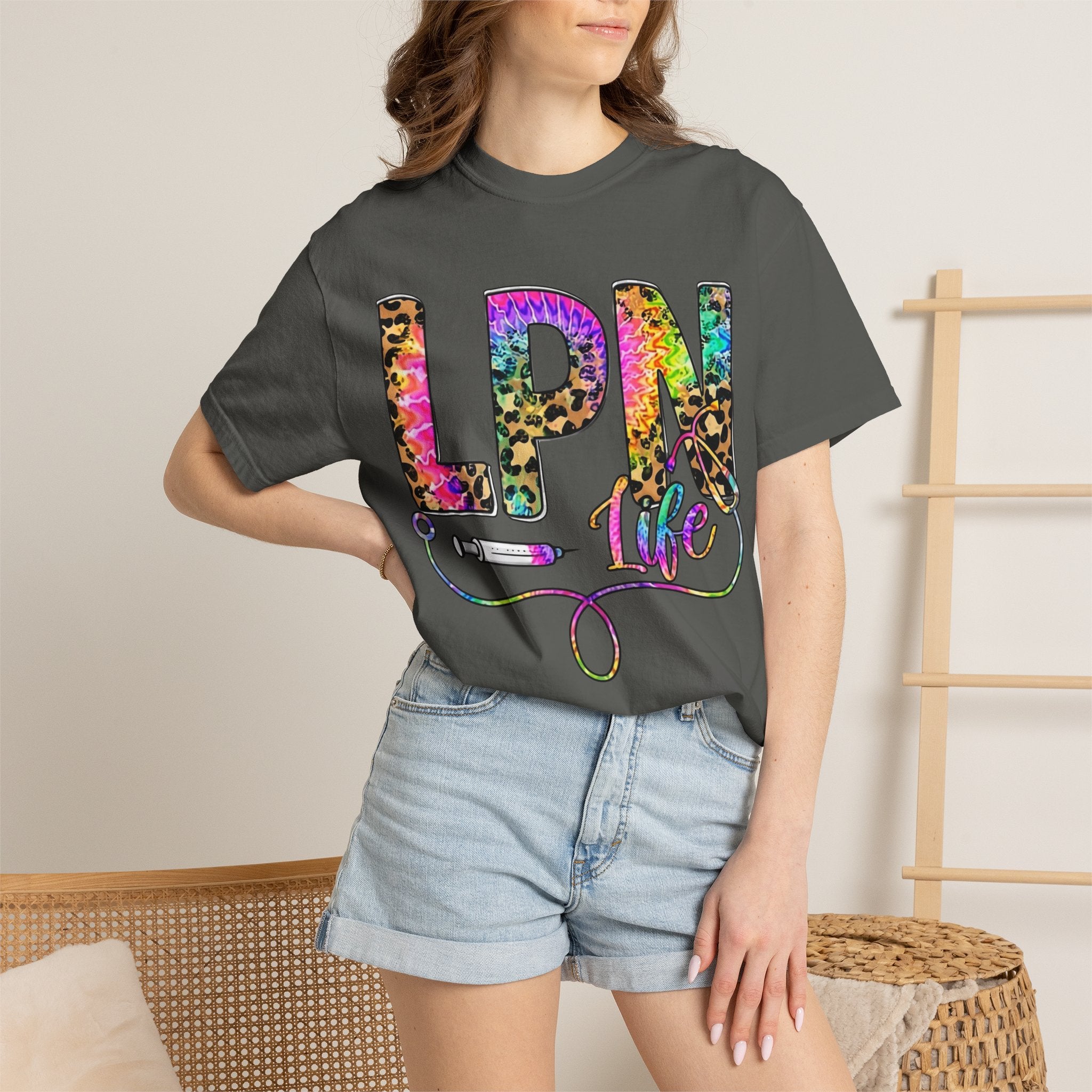 LPN Life T Shirt Colorful Leopard Stethoscope Nursing Tee