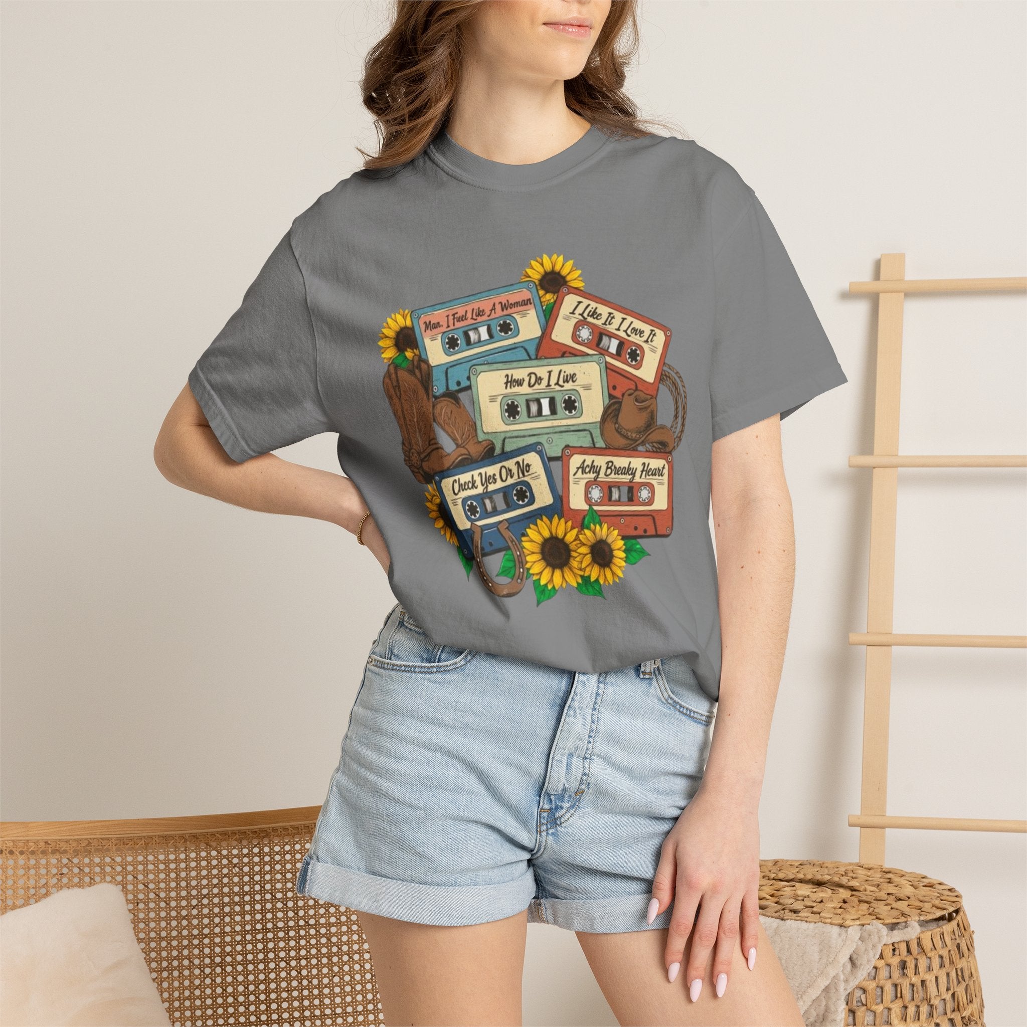Cassette Mix T Shirt Retro Sunflower Tape Design