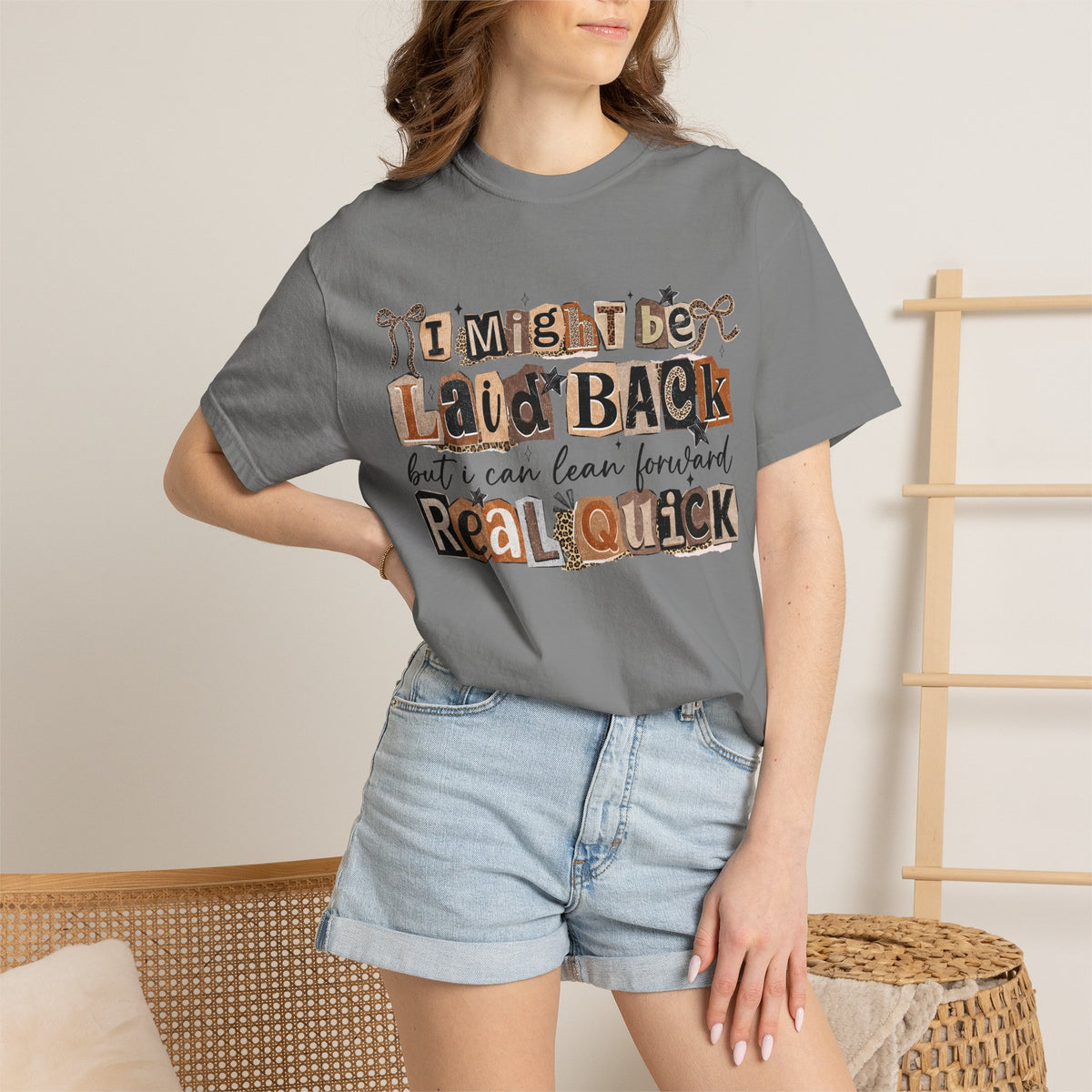 Laid Back but can Lean Forward Real Quick Graphic Tee Casual Vintage Inspired Funny Shirt