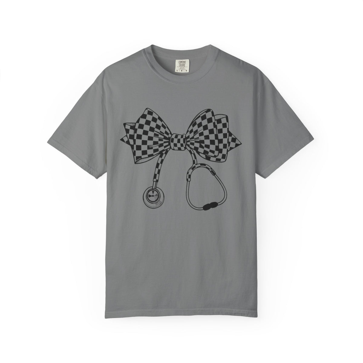Checkerboard Bow Stethoscope T Shirt Nurse and Medical Student Gift
