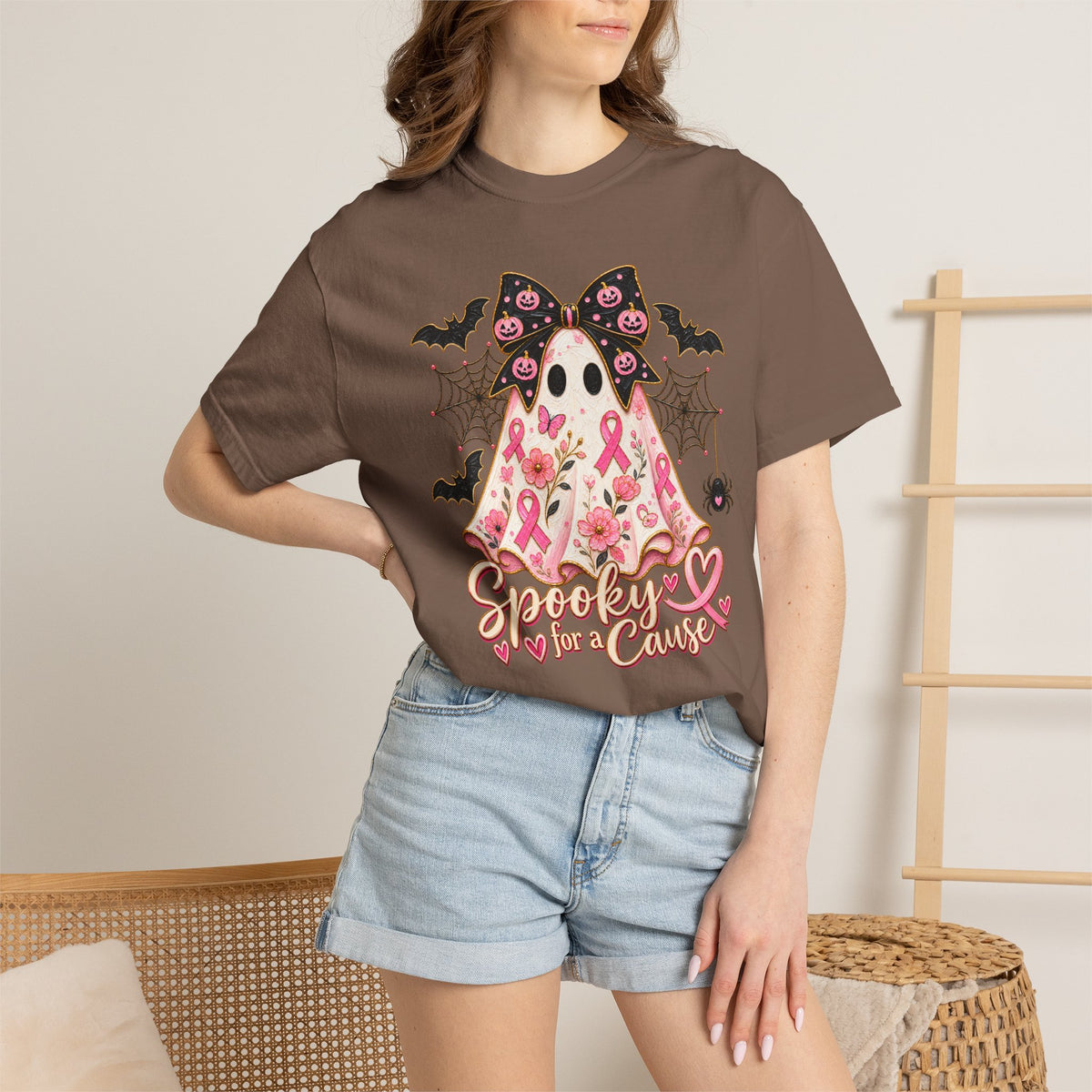 Pink Ribbon Ghost T shirt | Halloween Breast Cancer Awareness