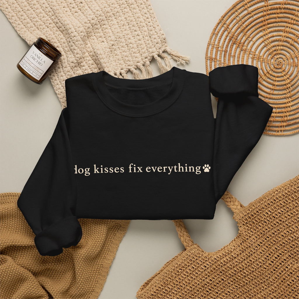 Dog Kisses Fix Everything Sweatshirt, Minimalist Dog Mom Crewneck, Cute Dog Lover Gift, Cozy Pet Mom Sweater, Christmas Gift for Dog Lovers