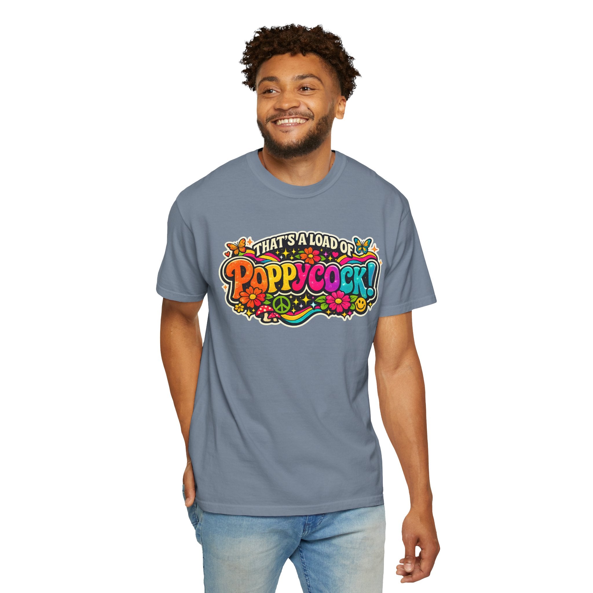 Poppycock Retro Hippie T Shirt  That’s a Load of Poppycock Colorful Vintage Floral Tee